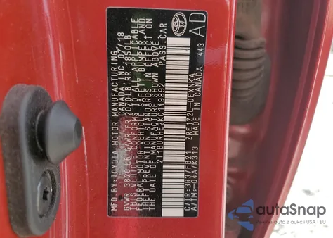 2019 Toyota Corolla L z USA, uszkodzony, nr VIN 2T1BURHE2KC149892